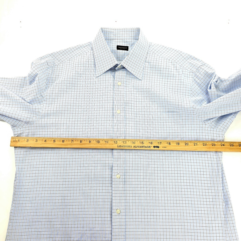 Quiet Luxury Valentino Roma Dress Shirt Men 17.5 Blue Check Italian - Picture 11 of 14